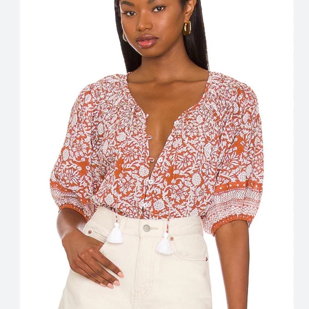 Cleobella Adele Blouse in Anila Block Boho Paisley Size Large Brown
